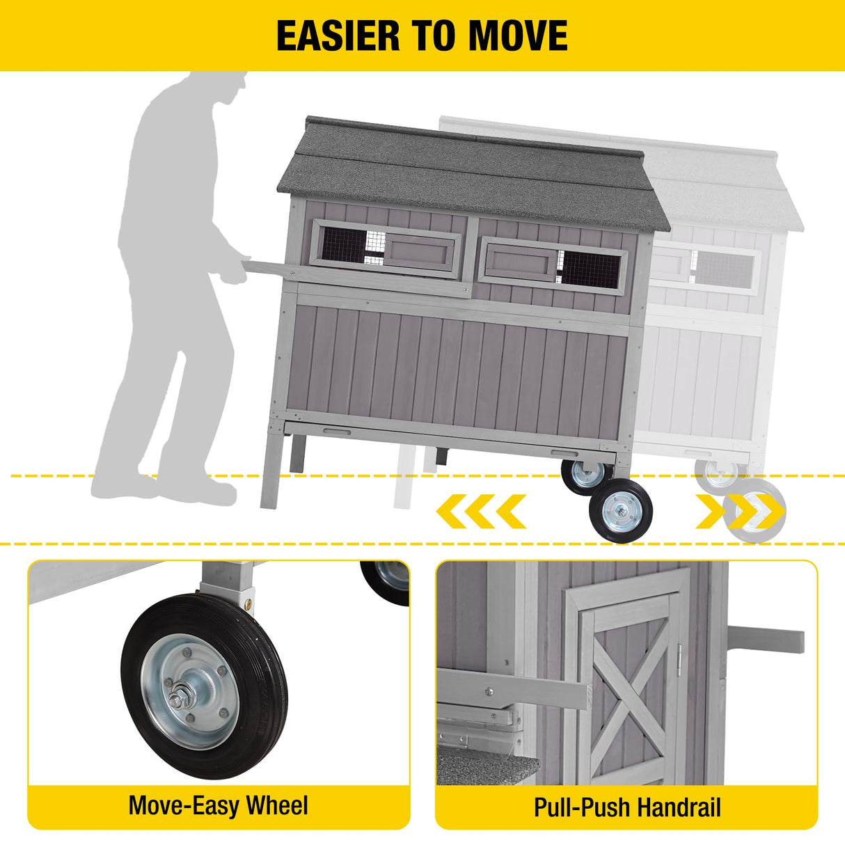 122''Chicken Coop with Nest Box - Poultry Cage with Removable Tray, Wooden Chicken