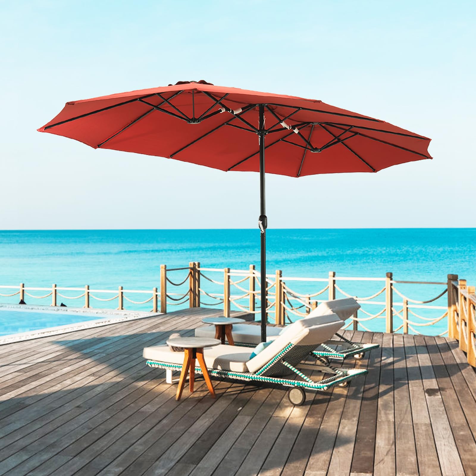 Double Sided Patio Umbrellas with Base Included, Outdoor Large Rectangle Market Umbrella