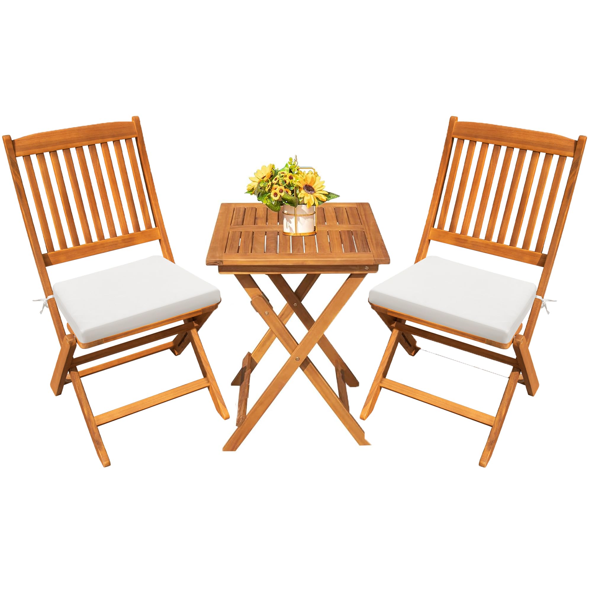 Outdoor 3 Piece Folding Patio Bistro Set Acacia Wood Bistro Table and Chairs Set of 2