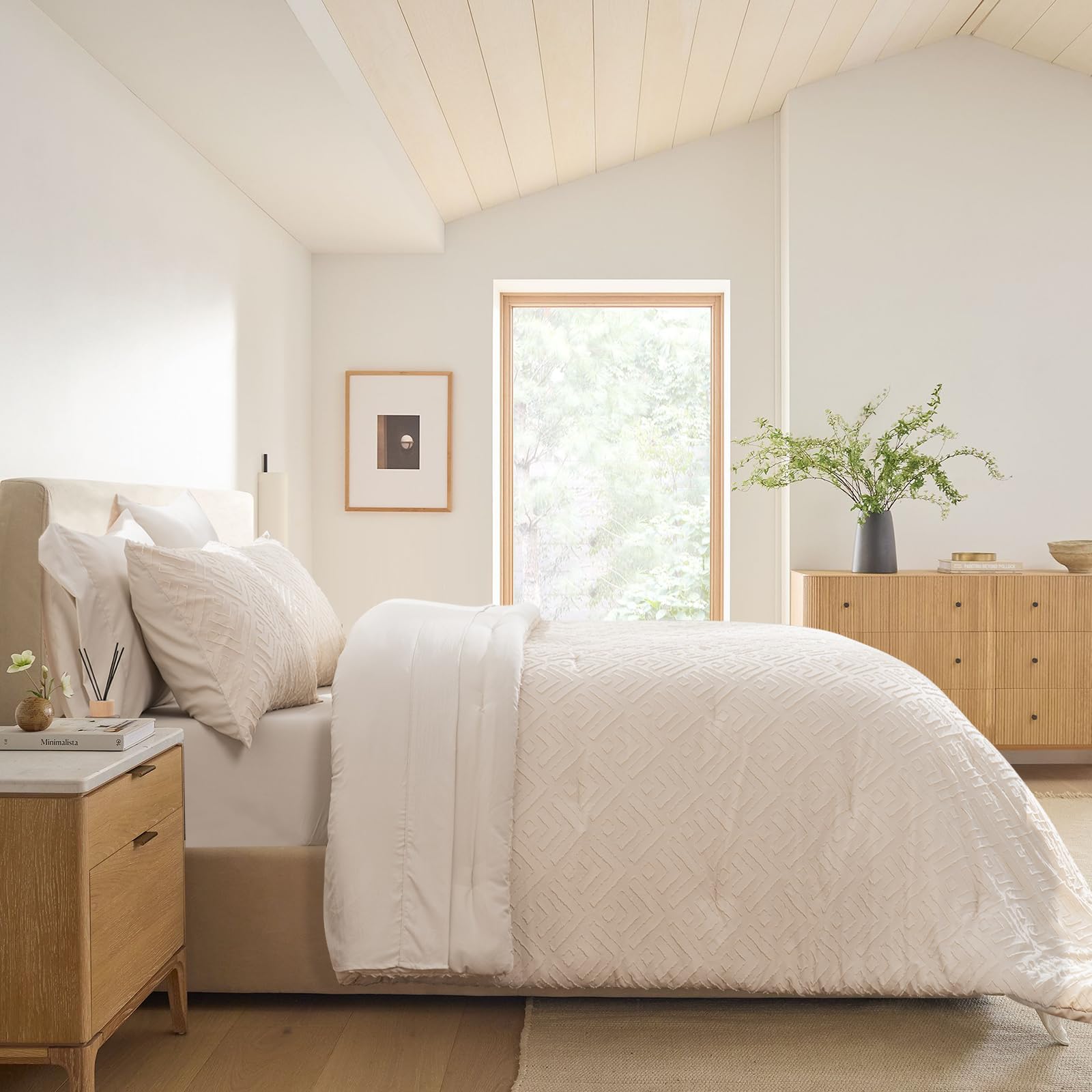 Boho Comforter Set King Size 7 Piece, Shabby Chic Tufted Comforter Set with Sheets