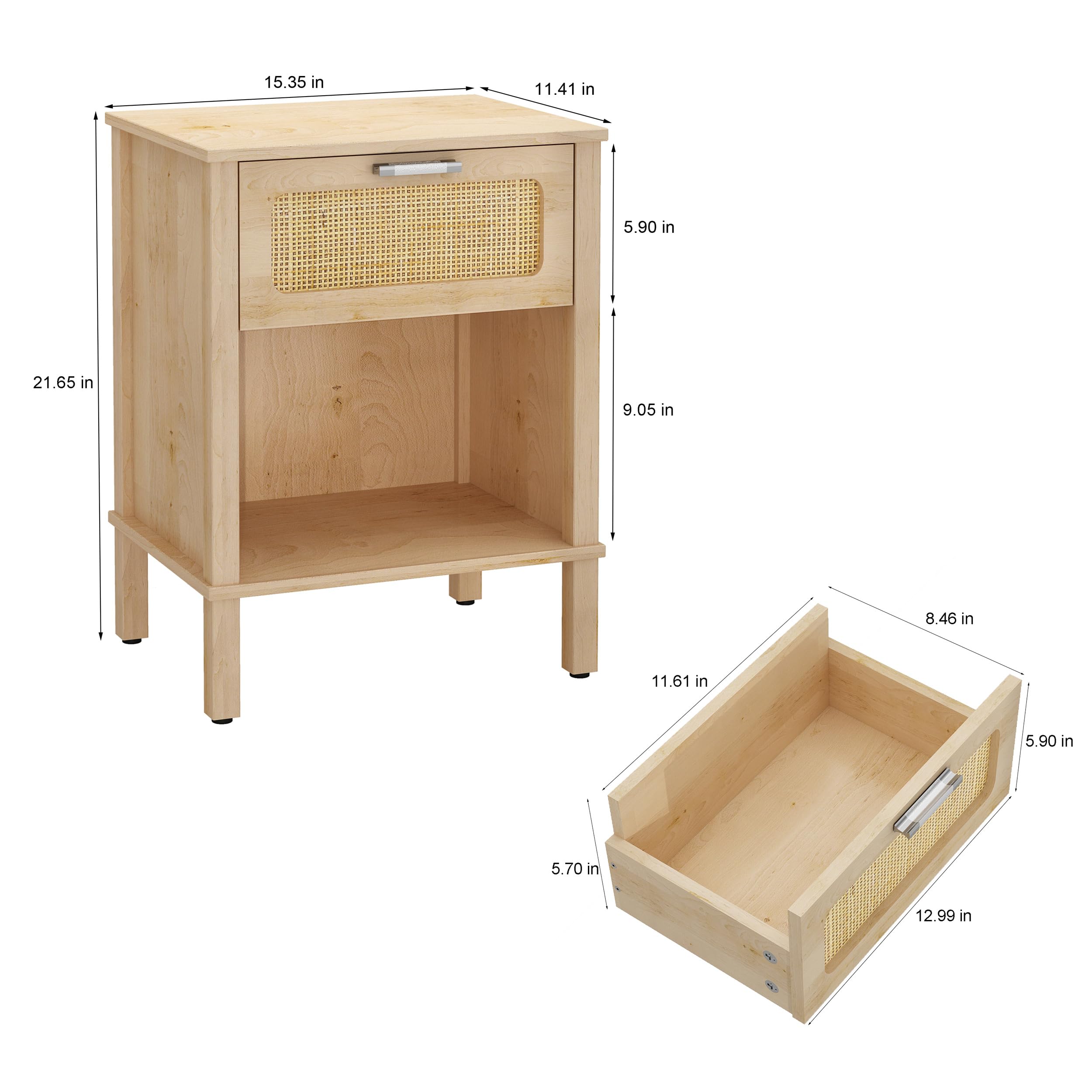Small Rattan Nightstand, Boho Bedside Table,End Table with Drawer, Rattan Furniture