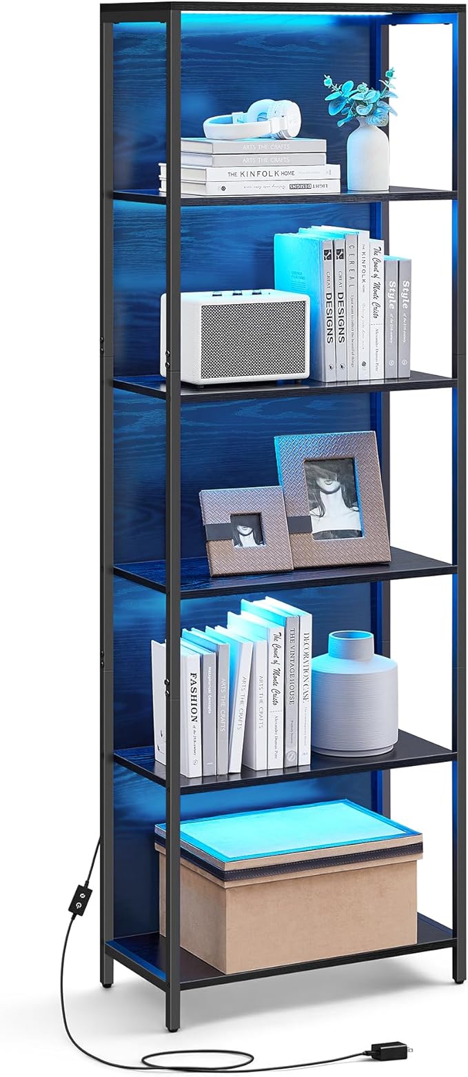 6-Tier LED Bookshelf, Display Shelf with Dimmable Lights, LED Bookcase with Steel Frame