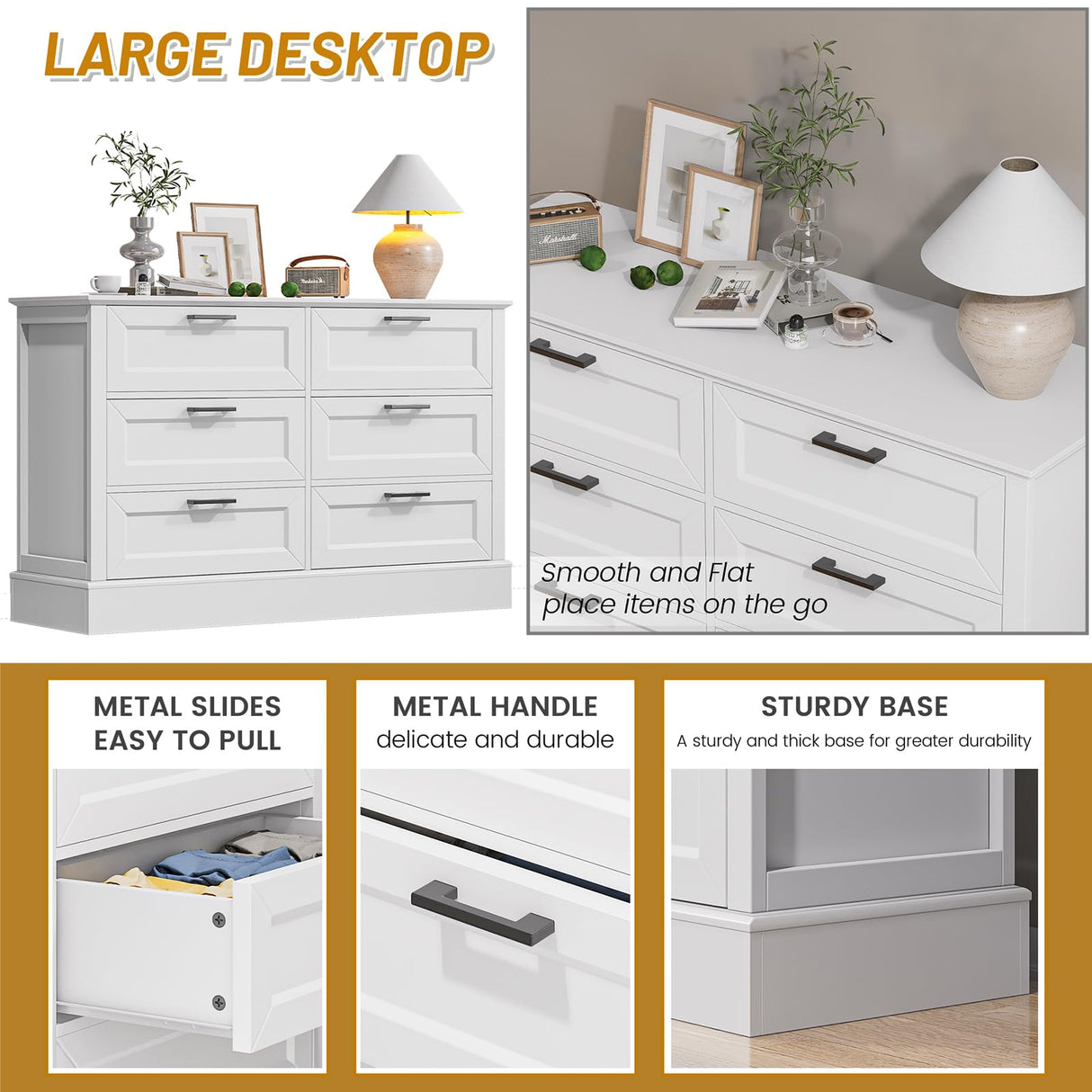 Dresser for Bedroom with 6 Drawer Dresser, Dresser & Chest of Drawers, Bedroom