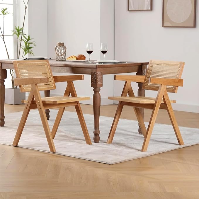 Rattan Dining Chairs Set of 2, Farmhouse Natural Dining Room Chairs