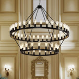 60 Inch Black Extra Large Wagon Wheel Chandelier, 2 Tier 54-Lights Farmhouse Industrial