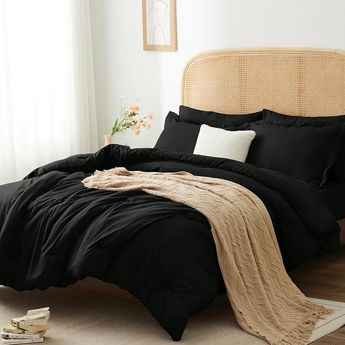 Queen Comforter Set -Dark Grey Bed in a Bag,7 Pieces Comforter Sets