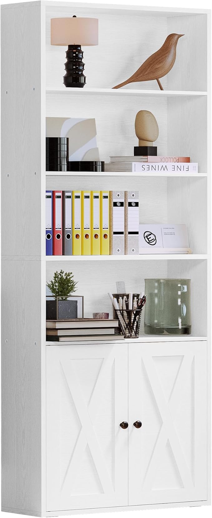 Industrial Bookshelves and Bookcases with Doors Floor Standing 6 Shelf Display Storage