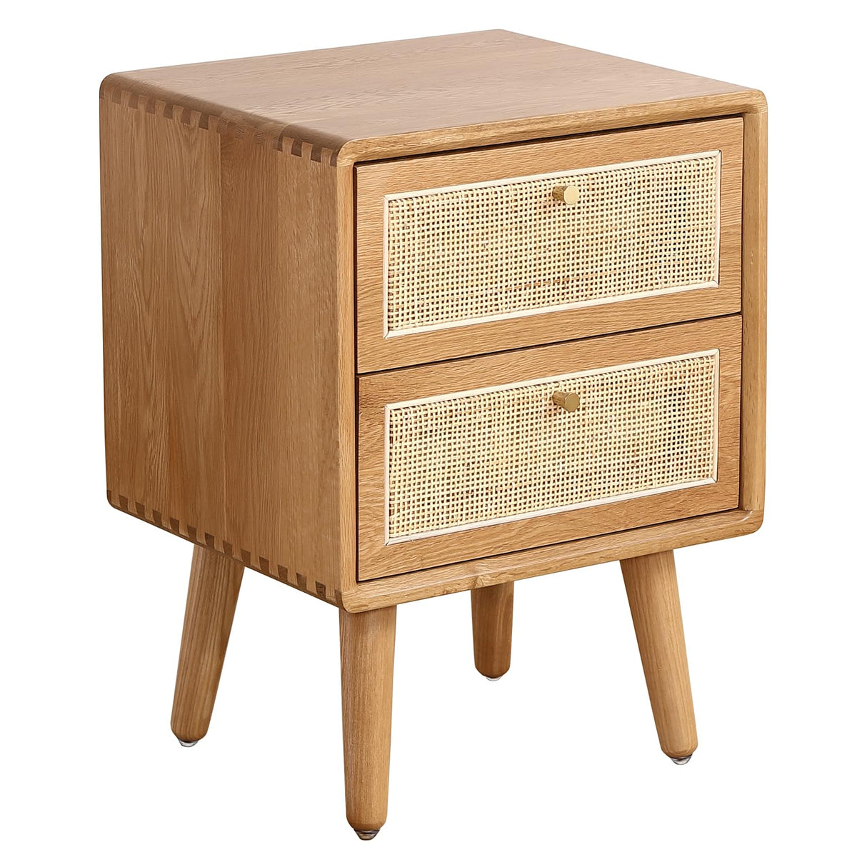 Olusmane Nightstand Easy Assembly Solid Oak Wood Mid Century Modern Night Stand with 2 Rattan Drawers Small Bedside Table Sturdy & Durable 15.75" L x 13.78" W x 21.26" H (Natural)