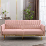 Velvet Convertible Futon Sofa Bed with Golden Metal Legs,