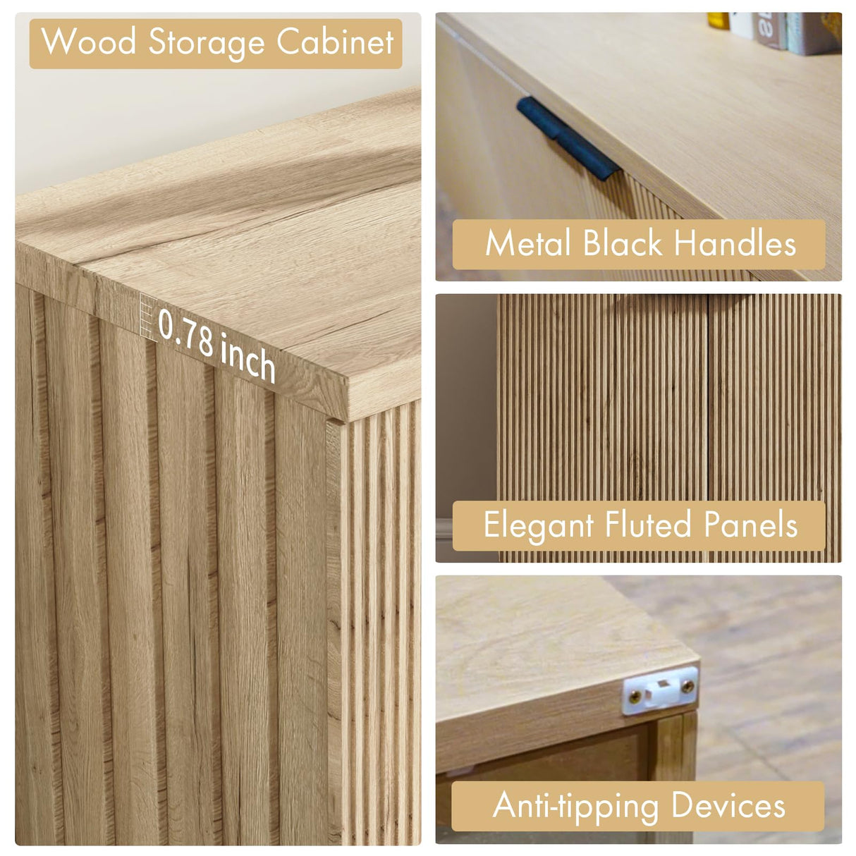 68" Mid-Century Modern TV Stand with LED Lighting