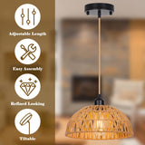 Rattan Pendant Light Fixtures 2 Packs, Boho Woven Basket Pendant Light, Handmade