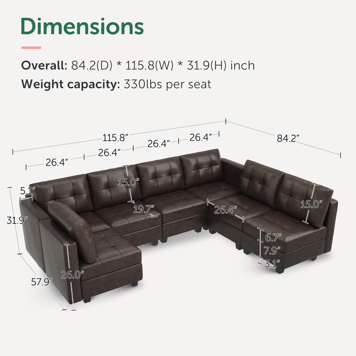 Convertible Sectional Sofa U-Shaped Couch with Soft Modern Cotton Chenille Fabric