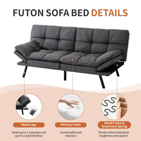 Futon Sofa Bed，Memory Foam Futon Convertible Couch Bed, Sofa Bed Couch