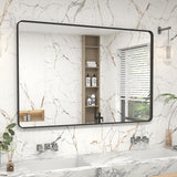 48x30 Silver Brushed Bathroom Mirror for Wall, Brushed Silver Metal Framed Bathroom