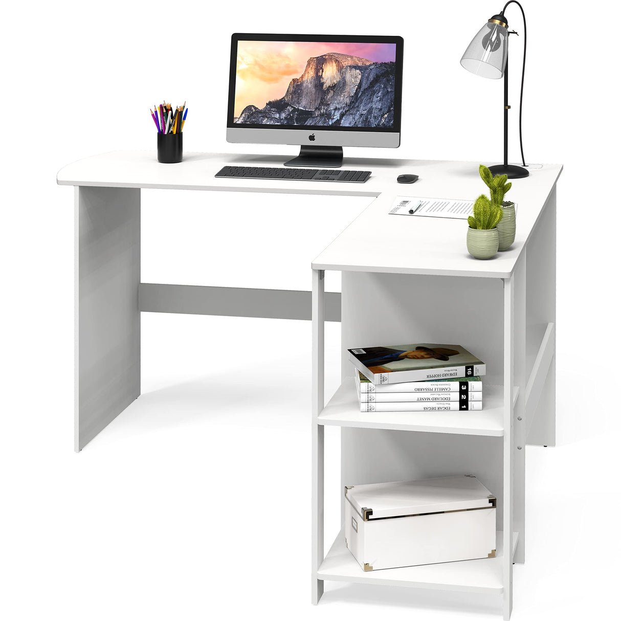 L-Shaped Home Office Wood Corner Desk, White