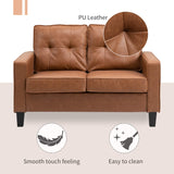 51" Wide Loveseat with Armrest, 2-Seater Tufted PU Leather Double Sofa, Brown