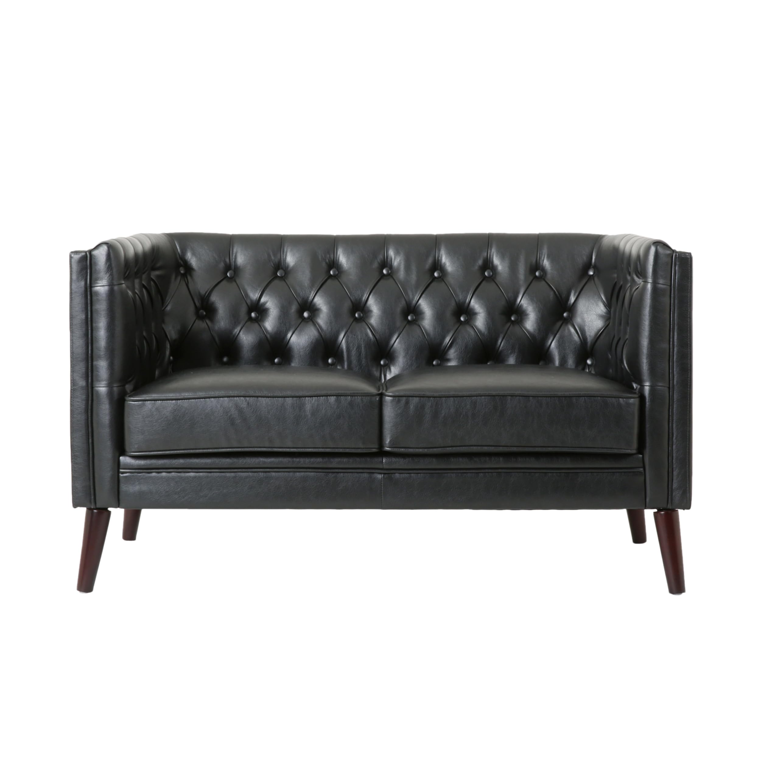 Benjara Janie Loveseat Bench, 54 Inch Wood, Tufted Diamond Faux Leather,