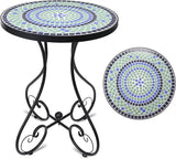 Mosaic Outdoor Side Table, Round Rustproof Patio Tables with 14" Ceramic Tile Top