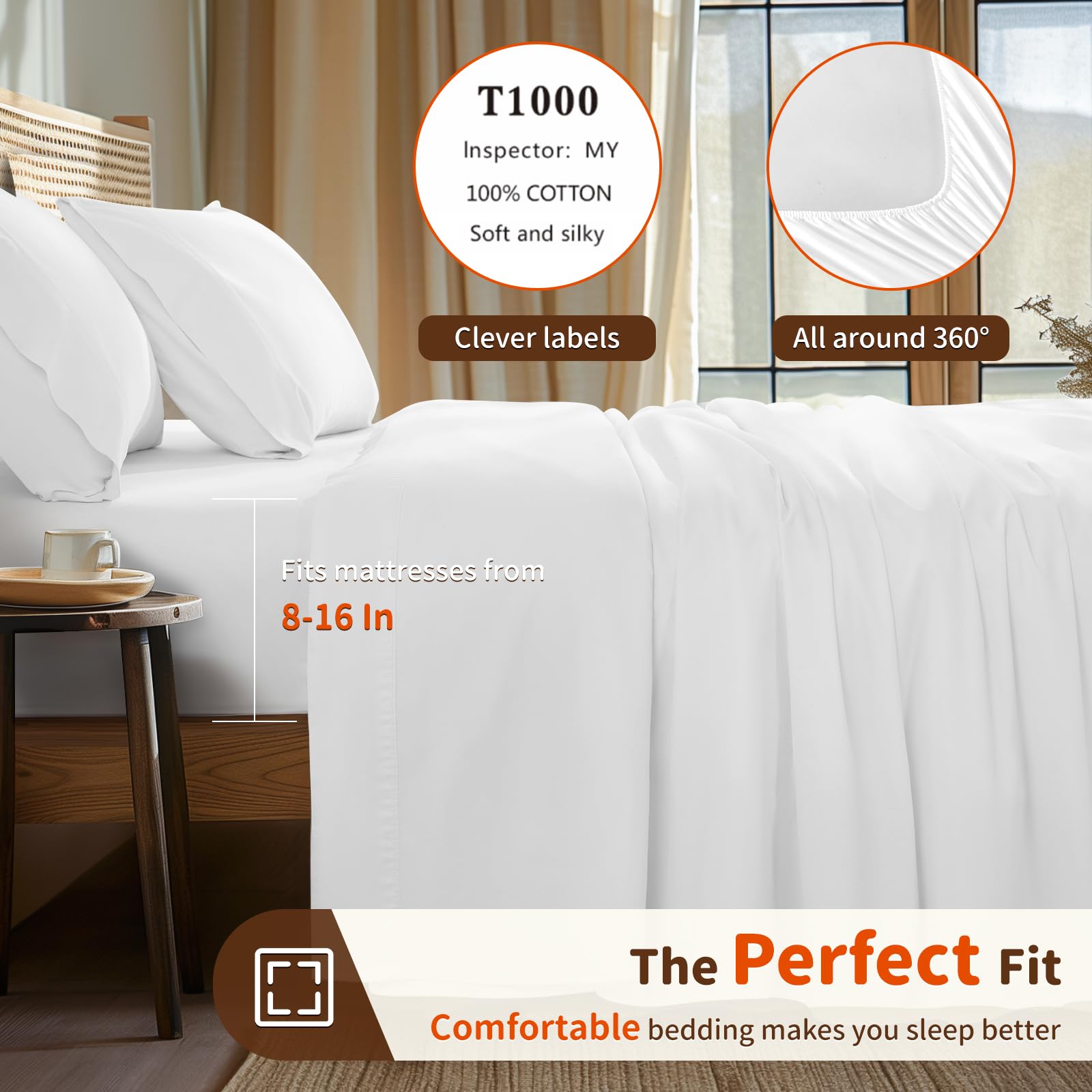 1000 Thread Count 100% Egyptian Cotton Sheets Set,King Size Bed Sheet 4 Piece Sets,