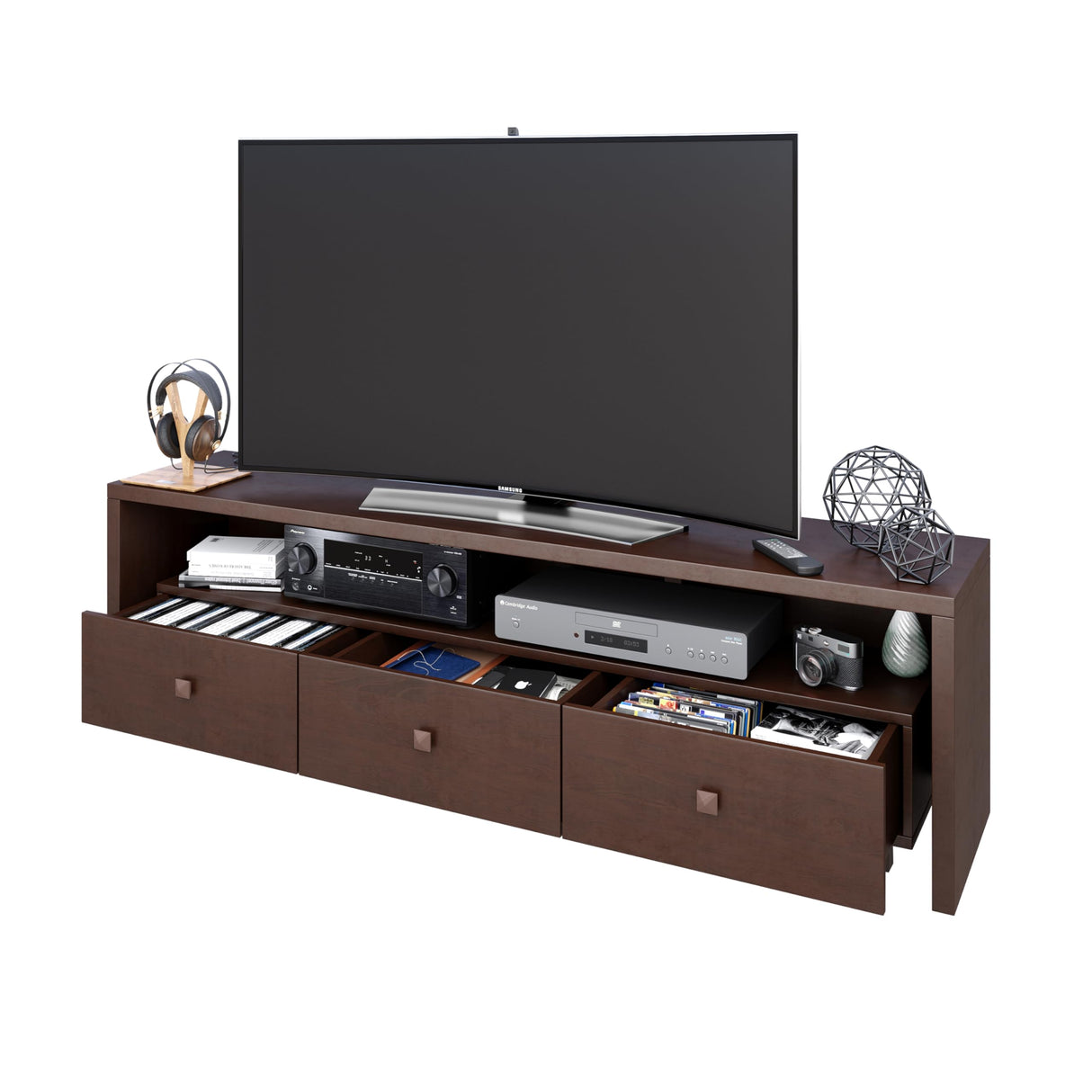 Elegant 80” TV Stand with Three Cabinets and Storage, Modern Entertainment Center