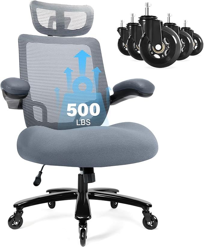 Big and Tall Office Chair with Flip-up Armrest, Executive Chair with Adjustable Headrest