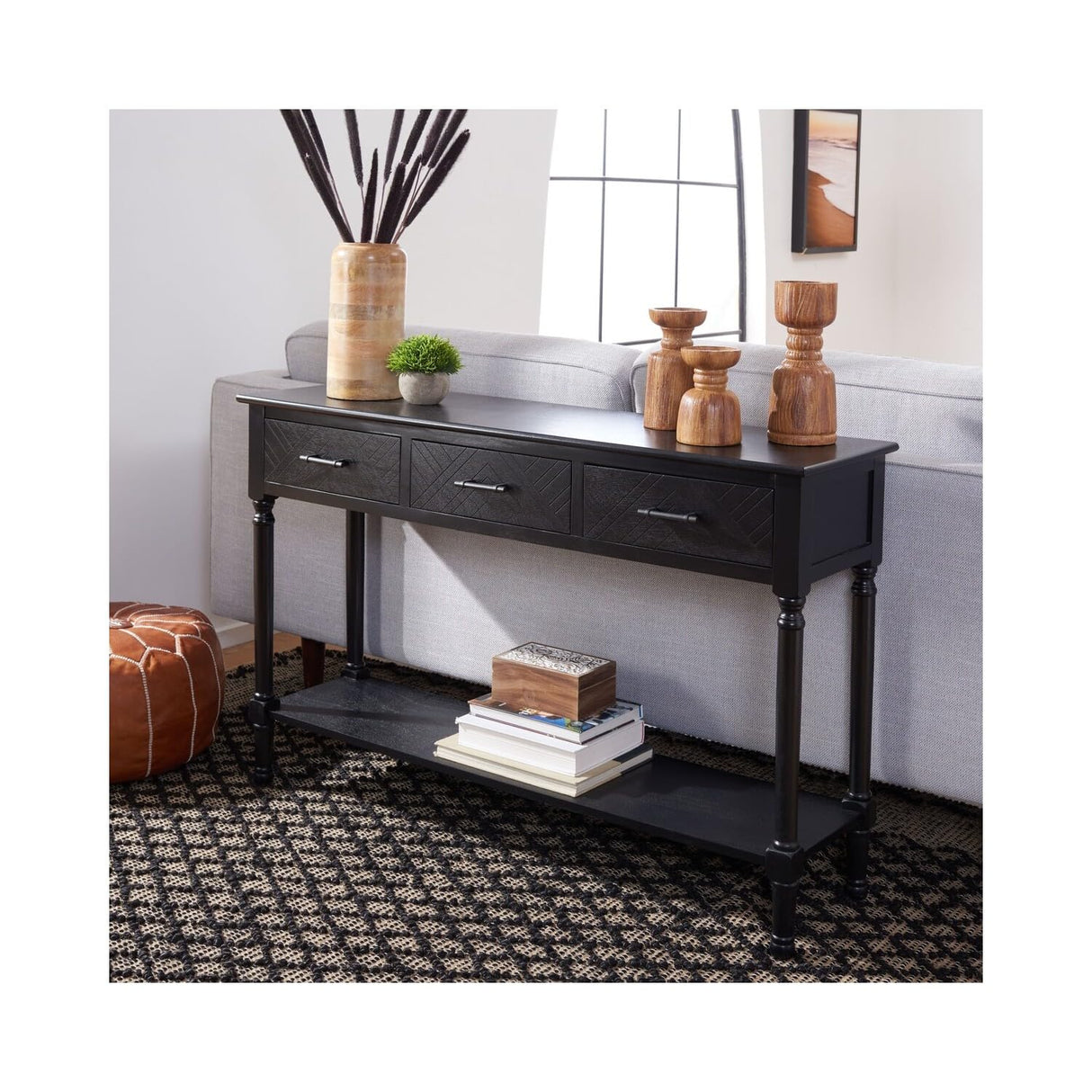 Collection Peyton Black 3-Drawer Lower Shelf Console Table CNS5705B
