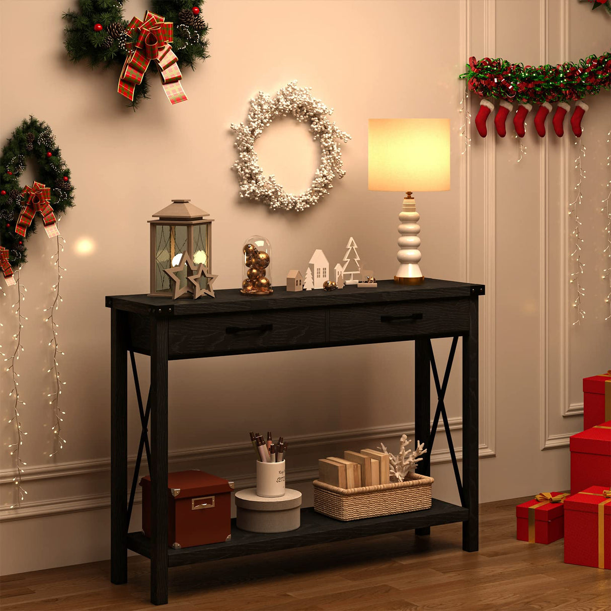 Black Entryway Table, Hallway Table for Entryway, Farmhouse Console Table