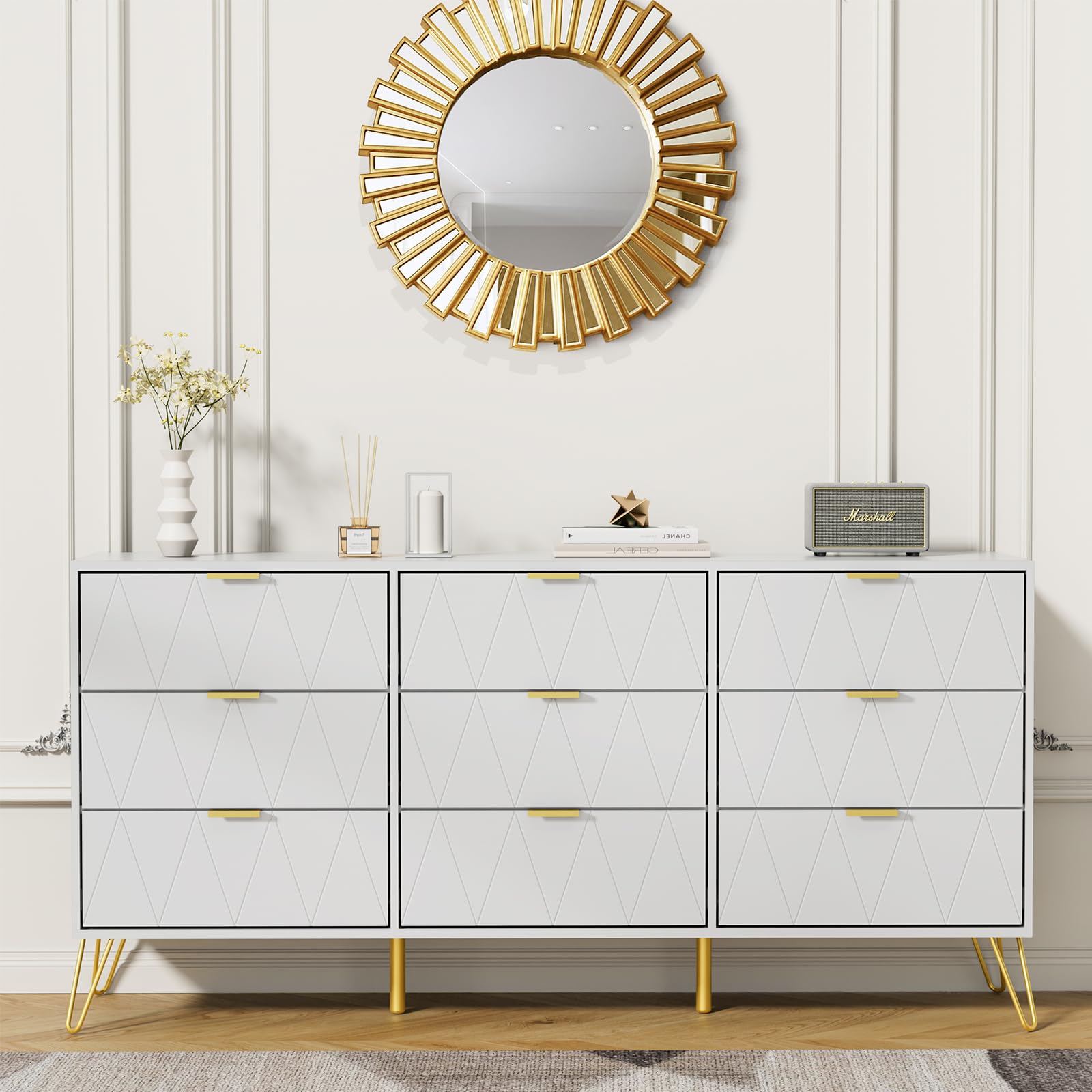 9 Drawer Dresser and Night stand Sets for Bedroom, Two Drawers Nightstand Set of 2