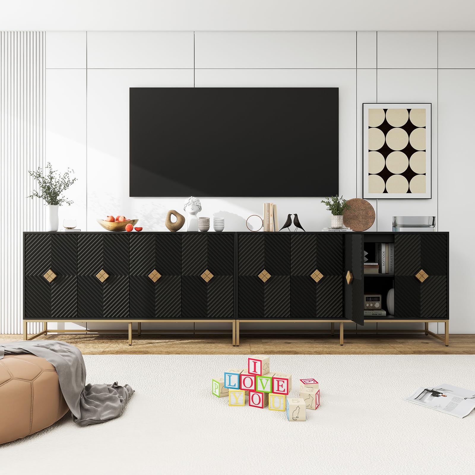 Sideboard Buffet Cabinet with Storage,Accent Storage Cabinet with Carved Textured