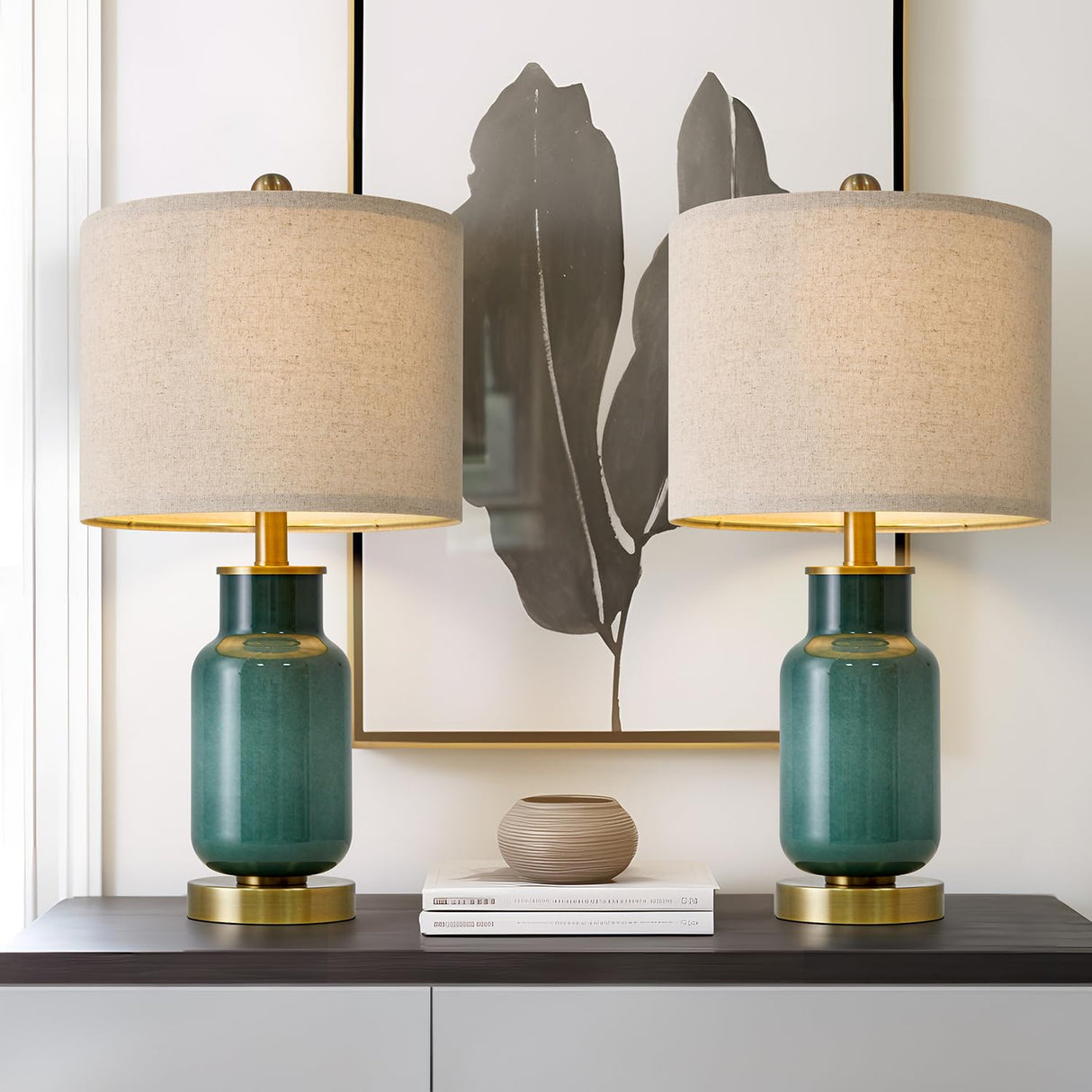 21.25" Table Lamp Set of 2 Modern Lamp for Living Room Glass Nightstand Lamp