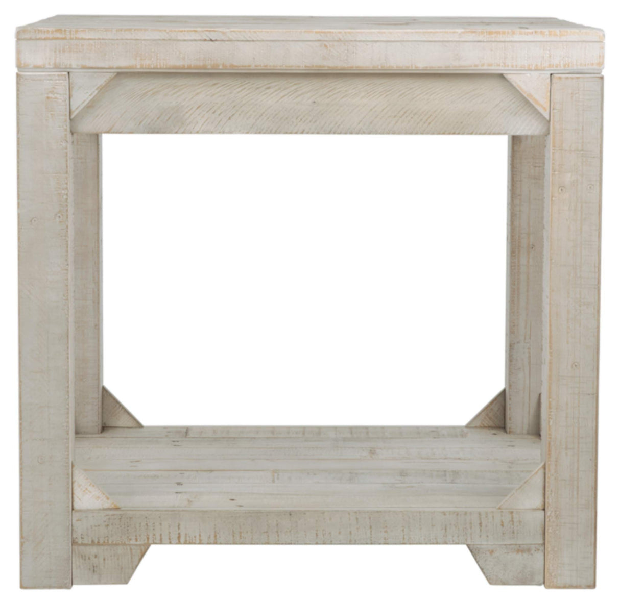 Fregine Farmhouse Square End Table with Floor Shelf, Weathered White Finish