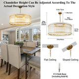 37" Modern Gold Round Chandelier,2-Tier 8-Light Water Ripple Crystal Glass Chandelier