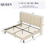 Queen Size Platform Bed Frame with Geometric Wingback Headboard, Modern Upholstered Bed with Wooden Slats Support, No Box Spring Needed, Easy Assembly, Beige