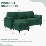 Vongrasig Convertible Sectional Couch, 3 Seat L Shaped Sofa with Removable Pillows Linen Fabric Small Couch Mid Century for Living Room, Apartment and Office (Green)