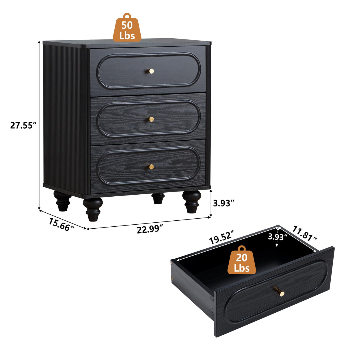 Dresser for Bedroom Set of 2, Mid Century Modern Chest of Drawers, Wood Storage Small Dresser Organizer for Bedroom Living Room Hallway Closet, Black