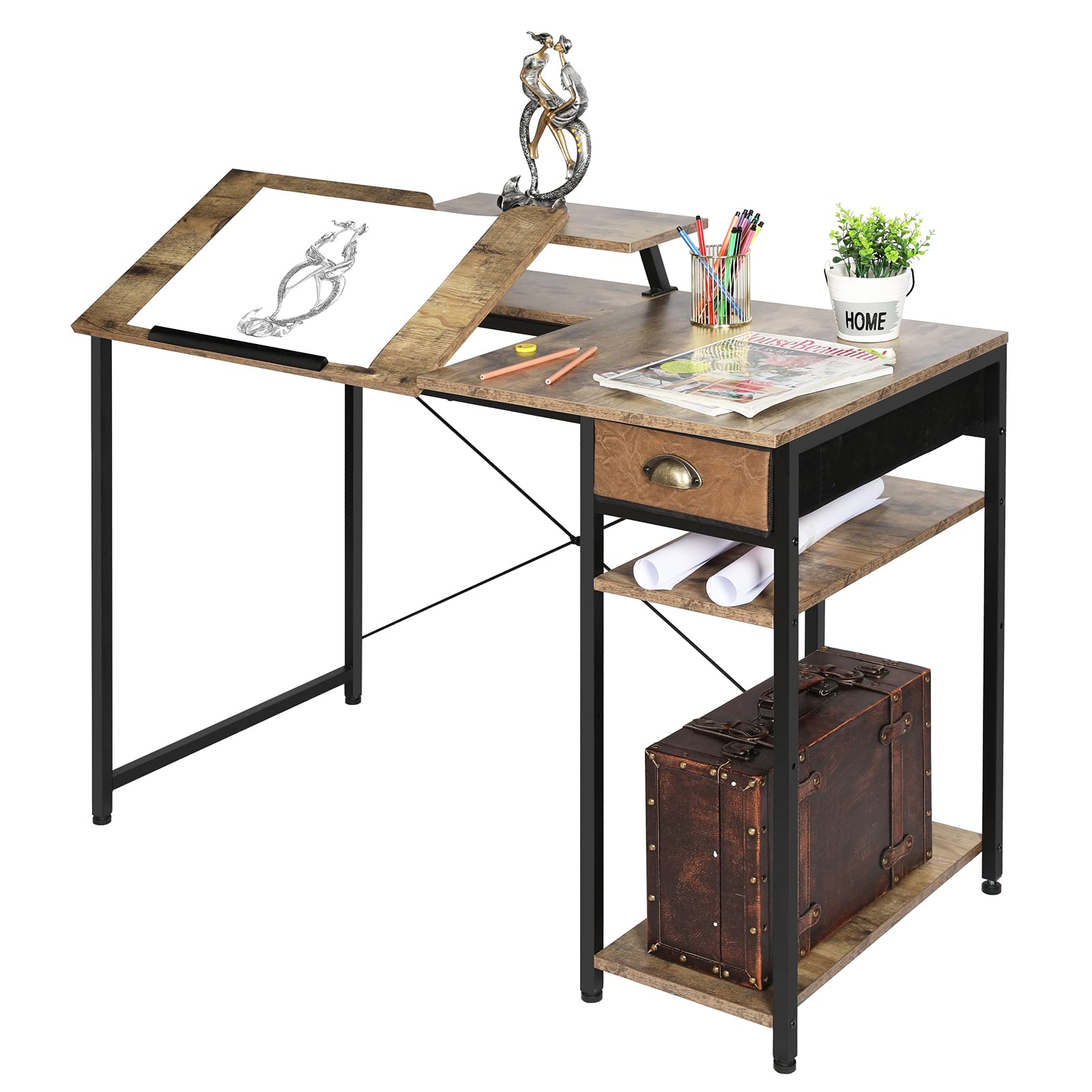 X-cosrack Computer Desk with Storage Shelves Drawer, 43” Home Office Desk
