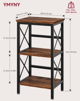 3 Tiers Bookcase, Industrial Metal Bookshelf with Side Fence, Storage Organizer for Living Room, Home Office, Bedroom, Display Racks, Sofa Side Table, Rustic Brown, 29.5*15.75*11.4" UHST008H