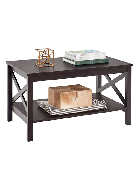 3935 X-Frame Design Coffee Table with Shelf, Black Walnut Wood