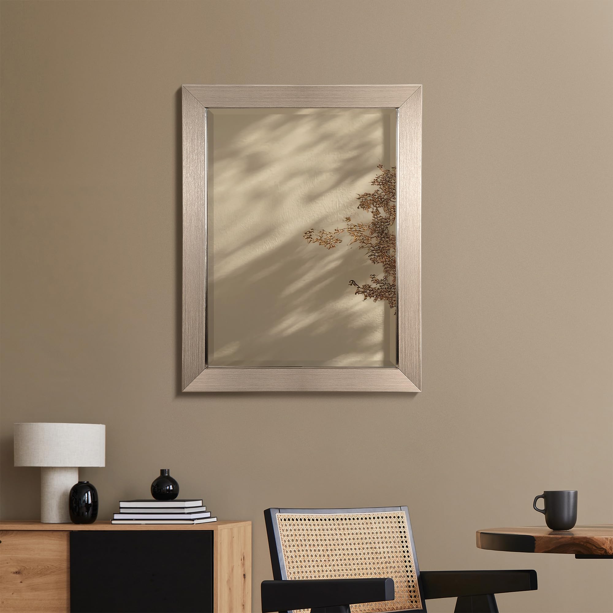 Brushed Nickel Bathroom Vanity Mirror, Beveled Decorative Mirror