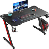 PC Gaming Desk 44 Inch Z Shaped Carbon Fiber Surface Desktop Computer Table with Cup Holder