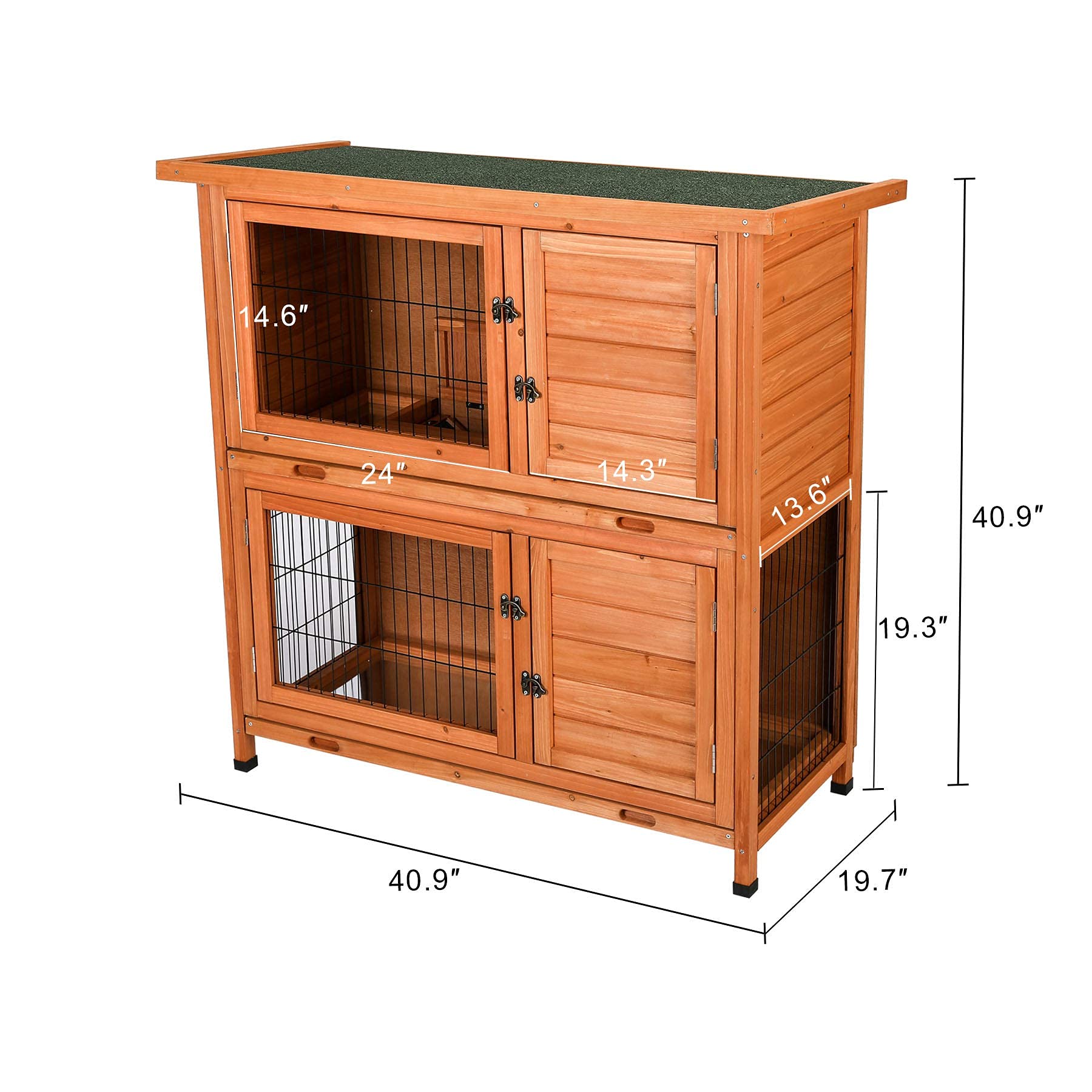 41" 2 Story Wooden Rabbit Hutch with Ventilation Door & Removable Trays, Indoor