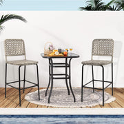 Patio Bar Stools Set of 4, Hand Woven PE Rattan Hollow Back Armless Barstools for Deck