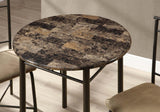 3045 Table, 3pcs, Small, 30" Round, Kitchen, Metal, Laminate, Brown Marble Look