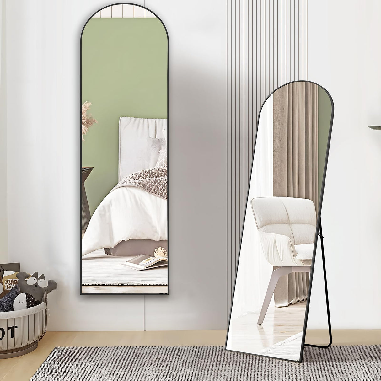 Arched Full Length Mirror 59"x16" Full Body Floor Mirror Standing Hanging or Leaning Wall