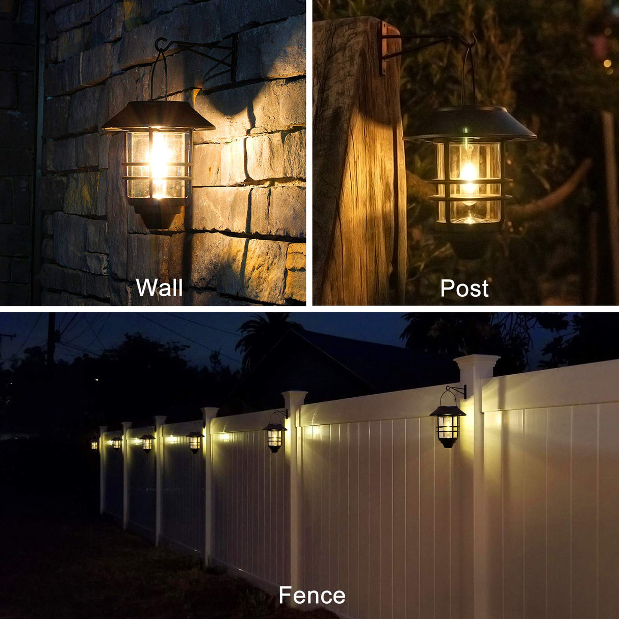 Solar Lantern Outdoor Lights, Hanging Waterproof Lantern Lights with Wall Mount Kit for Garden Porch Fence 2 Pack