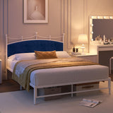 Upholstered Headboard, Soft Velvet Bed Frame Metal Platform No Box Spring Needed