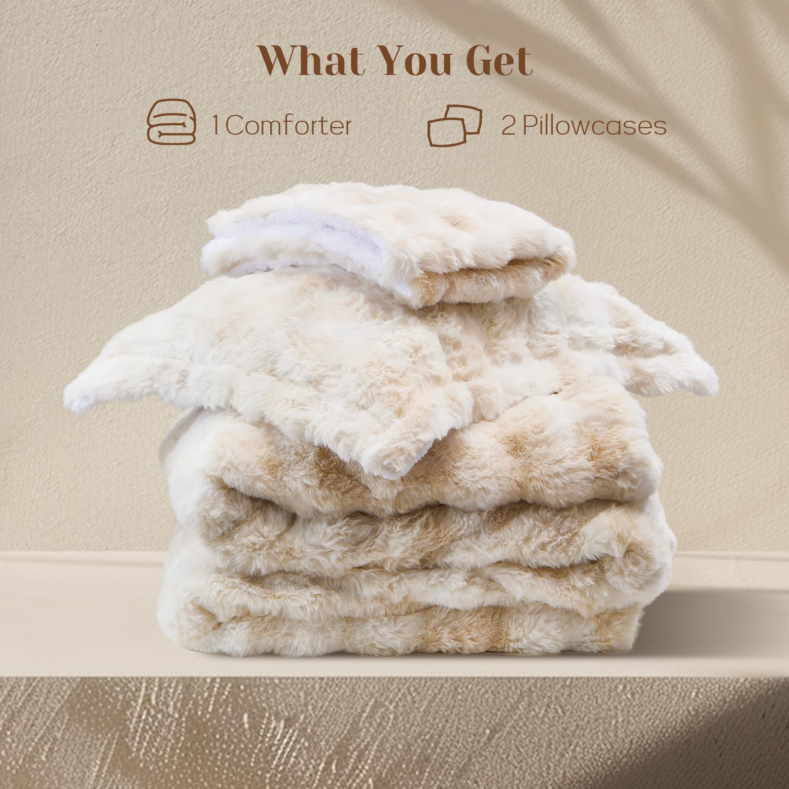 Faux Rabbit Fur Comforter Set Queen - Tie-Dye Brown