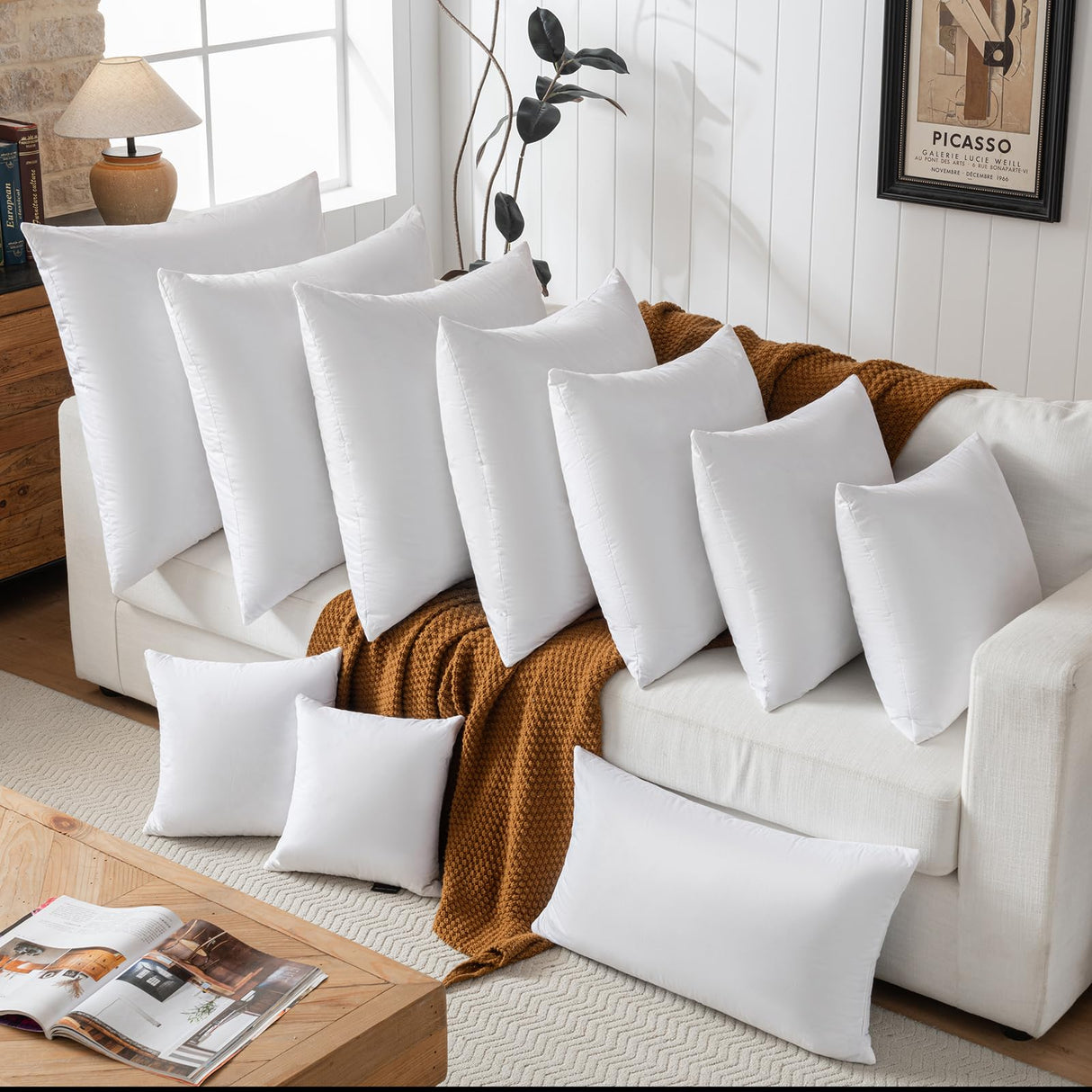 28x28 Euro Throw Pillow Insert-Down Feather Pillow Insert-Cotton Fabric-White-1 Piece