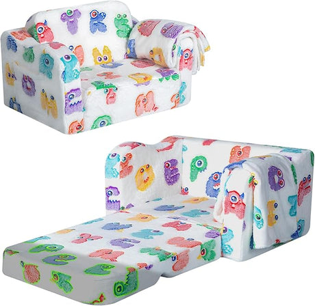 Glow-in-The-Dark Alphabet Kids Couch – Soft Plush Folding Toddler Chair and Comfy Recliner for Boys and Girls