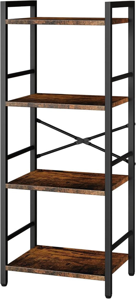 3 Tier Bookshelf, Small Bookcase with 3 Open Shelves, Short Metal and Wood Book Shelf